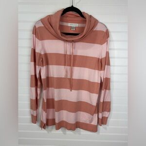 Christopher & Banks women’s pink striped cowl necked drawstring sweater. Size L.